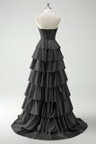 Burgundy Princess Sweetheart Beaded Tiered Corset Long Prom Dress with Slit