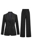 Ink Blue Striped Single Button 2 Piece Women's Suits