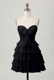 Yellow Strapless A Line Tiered Homecoming Dress with Bow
