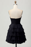 Yellow Strapless A Line Tiered Homecoming Dress with Bow