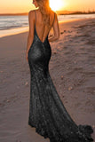 Sparkly Silver Backless Mermaid Long Formal Dress