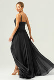 Eucalyptus A-Line Spaghetti Straps Pleated Chiffon Bridesmaid Dress with Slit