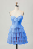 Yellow Strapless A Line Tiered Homecoming Dress with Bow