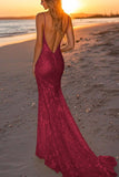 Sparkly Silver Backless Mermaid Long Formal Dress