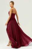 Eucalyptus A-Line Spaghetti Straps Pleated Chiffon Bridesmaid Dress with Slit