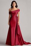 One Shoulder Pleated Champagne Sheath Long Formal Dress