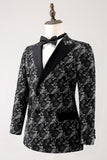 Black Peak Lapel 2 Piece Double Breasted Jacquard Men's Prom Suits