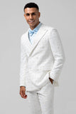 White Plaid Single Breasted Peak Lapel 2 Piece Men's Wedding Suits