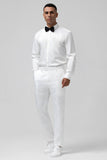 White Slim Fit Peak Lapel Jacquard Double Breasted 2 Piece Men's Suits