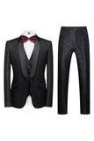 Black 3 Piece Jacquard Shawl Lapel Men's Prom Suits