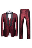 Black 3 Piece Jacquard Shawl Lapel Men's Prom Suits