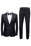 Red 2 Pieces Jacquard Shawl Lapel Men's Wedding Suits