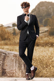 Black 3-Pieces Shawl Lapel Slim Fit Men's Suits