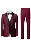 Black 3-Pieces Shawl Lapel Slim Fit Men's Suits