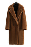 Brown Notched Lapel Long Teddy Wool coat