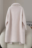 Brown Notched Lapel Long Teddy Wool coat