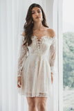 Off the Shoulder Lace Little White Dress with Long Sleeves
