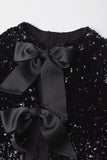 Sparkly Black Sequins Cropped Women Blazer with Bowknot
