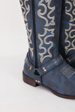 Blue Embroidered Cowgirl Boho Mid Calf Boots