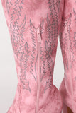 Dusty Rose Embroidered Mid Calf Cowgirl Boho Boots