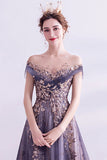 Sparkly Purple A-Line Tulle Long Ball Dress