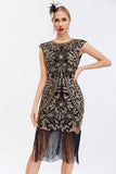 Black Sequins 1920s Gatsby Dress with Fringes