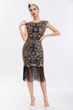 Black Sequins 1920s Gatsby Dress with Fringes