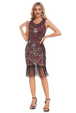 Sparkly Golden Red Sequins Fringed 1920s Gatsby Dress