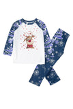 Blue Print Long Sleeves Family Christmas Pajamas