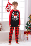 Red Plaid Christmas Fmaily Print Pajamas Sets with Dog