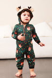 Dark Green Printed Family Christmas One Piece Pajamas