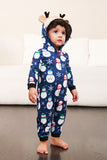 Snowman Print Blue Family Matching Christmas One Piece Pajamas