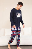 Navy Print Christmas Family Matching Pajamas Set