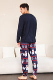 Navy Print Christmas Family Matching Pajamas Set