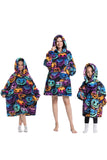 Black Strawberry Family Matching Flannel Oversize Wearable Hoodie Blanket Sweatshirt