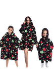 Black Strawberry Family Matching Flannel Oversize Wearable Hoodie Blanket Sweatshirt