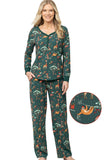 Christmas Family Matching Pajamas Set Green Animal Pattern Print Pajamas