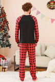 Black and Red Plaid Deer Printed Christmas Family Pajamas Set