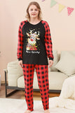 Black and Red Plaid Deer Printed Christmas Family Pajamas Set