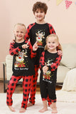 Black and Red Plaid Deer Printed Christmas Family Pajamas Set