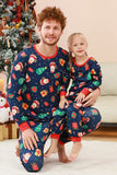 Navy Christmas Pattern Printed Family Pajamas Set