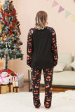 Black Trick or Treat Printed Halloween Family Pajamas Set