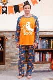 Orange Pumpkin Print Family Halloween Pajamas (Long Sleeves)