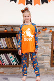 Orange Pumpkin Print Family Halloween Pajamas (Long Sleeves)