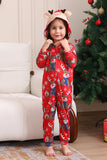 Elk Print Red Matching Christmas One Piece Pajamas