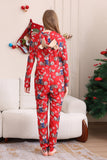 Elk Print Red Matching Christmas One Piece Pajamas