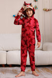 Elk Print Red Matching Christmas One Piece Pajamas