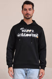 Black Halloween Text Print Hooded Family Sweatshirts