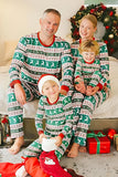 Green Stripes Elk Print Christmas Family Matching Pajamas With Long Sleeves