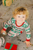 Green Stripes Elk Print Christmas Family Matching Pajamas With Long Sleeves